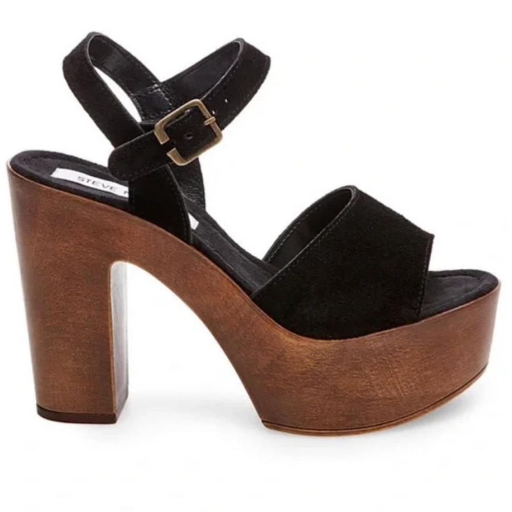 Steve Madden Black Strap with Wooden Heel